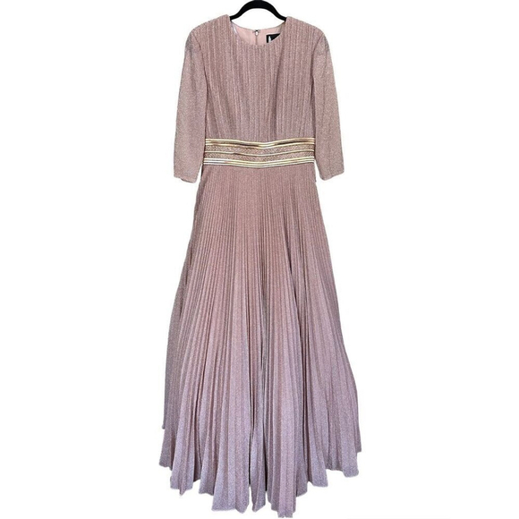 Mac Duggal Dresses & Skirts - MAC DUGGAL SHIMMERING PLEATED A-LINE 3/4 SLEEVE GOWN ROSE GOLD- SIZE 6